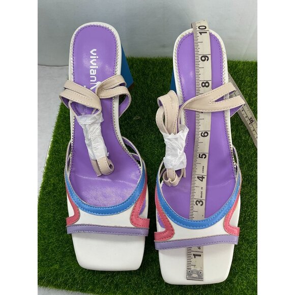 Vivianly Womens Multicolor Strappy Block Heel Sandals - Size 7.5 - Picture 10 of 11